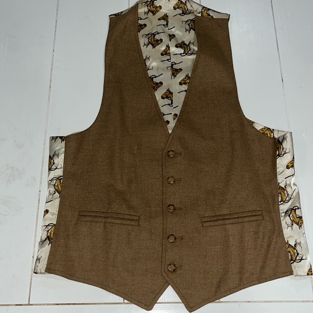 Vintage Vest Buffalonian Imperial Horse Print WESTERN Cowboy Tweed Vest